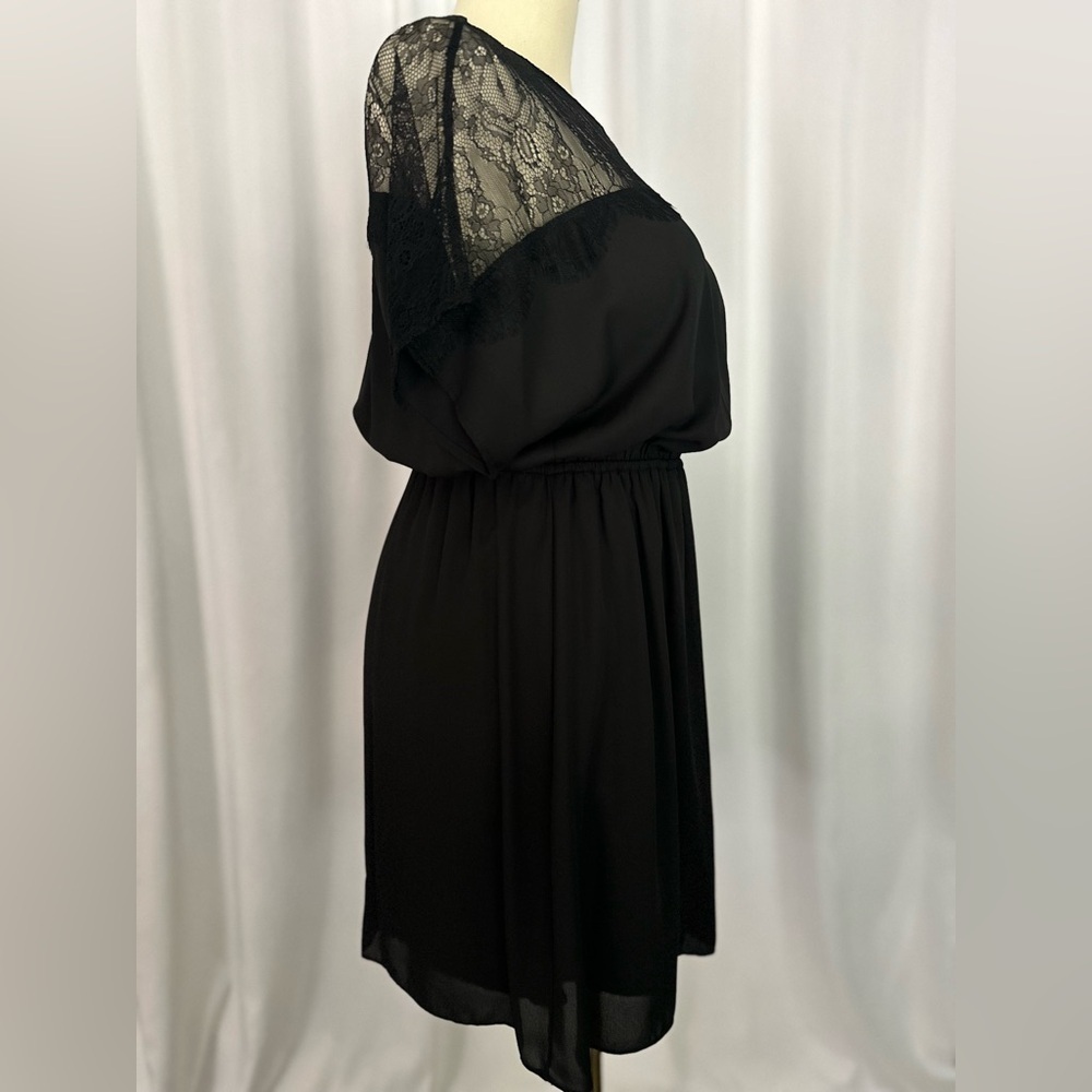 Maitai Black Lace Yoke Chiffon Dress | Elastic Waist | Short Sleeve (1160-6) - Picture 5 of 10